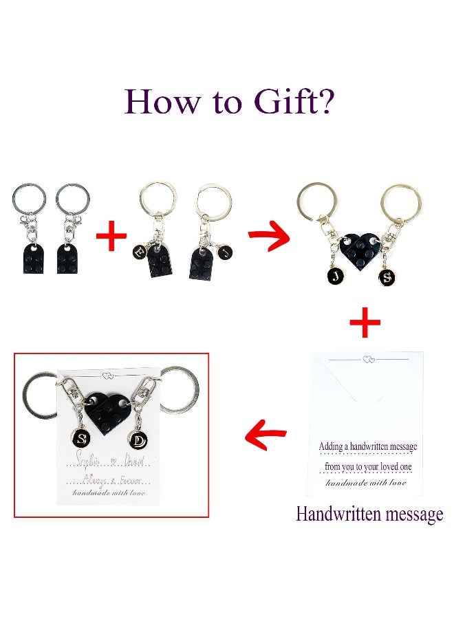 Personalized Brick Matching Couple Heart Keychain, Boyfriend Girlfriend Valentines Him Couple Gifts Full A-Z, Includes Gift Box - Image 4
