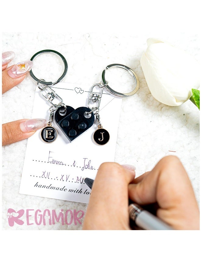 Personalized Brick Matching Couple Heart Keychain, Boyfriend Girlfriend Valentines Him Couple Gifts Full A-Z, Includes Gift Box - Image 3