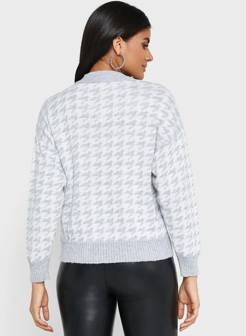 ELLA Houndstooth Knitted Sweater