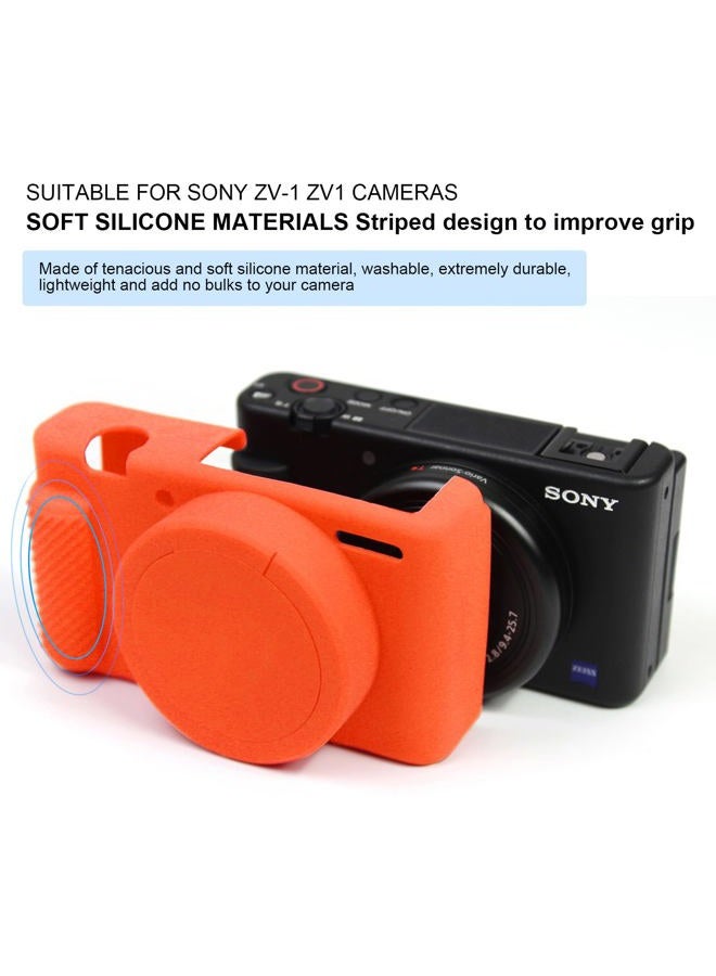Easy Hood حافظة كاميرا لكاميرا سوني ZV-1 مع غطاء عدسة قابل للإزالة، حافظة كاميرا سيليكون ناعمة مضادة للخدش متوافقة مع كاميرا سوني ZV-1 ZV1 (برتقالي) - Image 2
