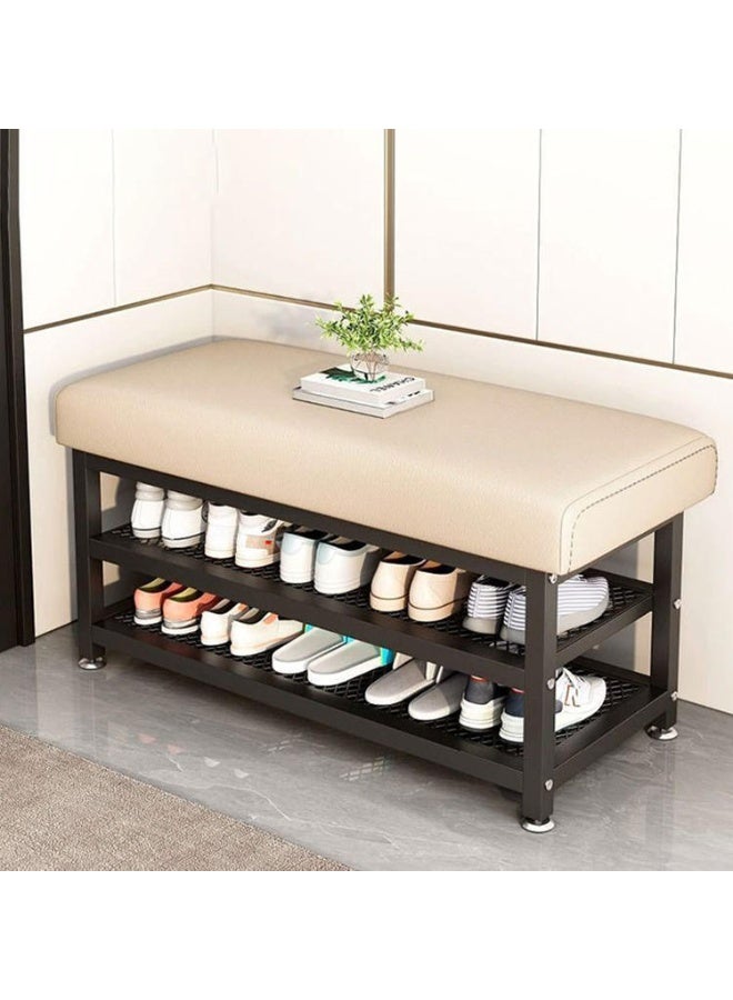 لينجوي حامل أحذية من طبقتين، 80 × 49 × 31 سم، منظم أحذية معدني عالي التحمل مع مقعد مبطن، خزانة أحذية للمدخل - Image 5