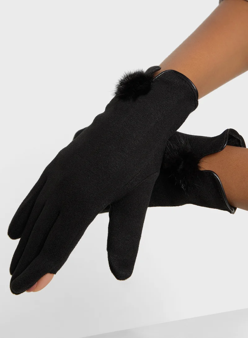 جينجر Pom Pom Detail Winter Glove