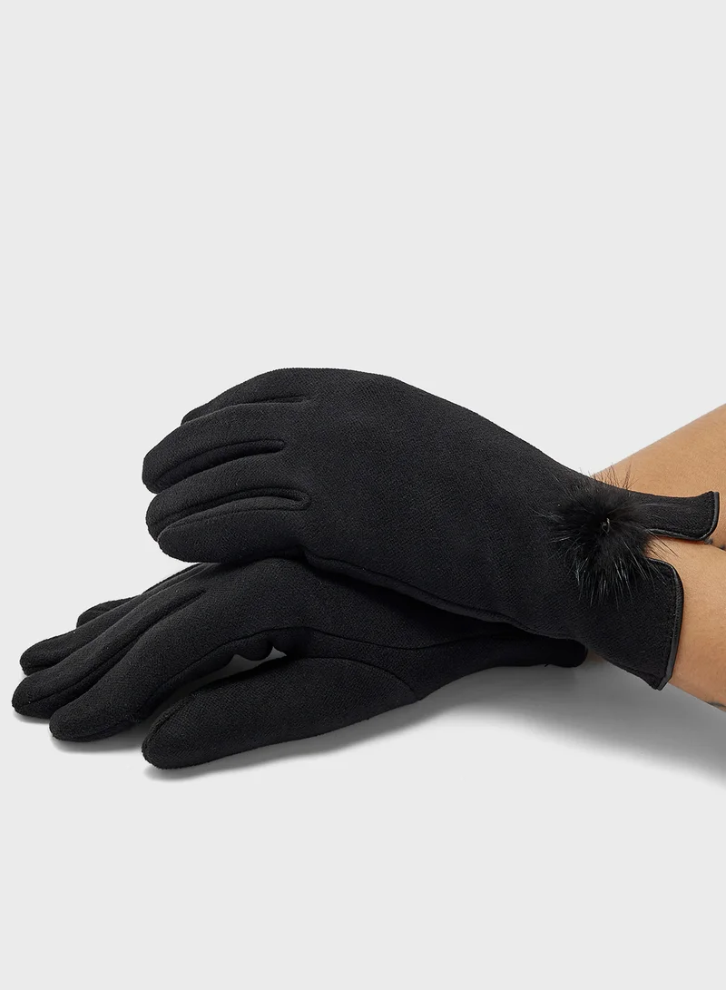 جينجر Pom Pom Detail Winter Glove