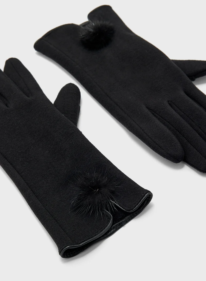 جينجر Pom Pom Detail Winter Glove