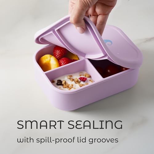 ASOMIC Silicone Bento Lunch Box for Toddlers & Kids, Leakproof & BPA-Free, 3 Compartments, Microwave & Dishwasher Safe, Ideal for Daycare, Preschool & Baby Meals (Unicorn) - Image 2