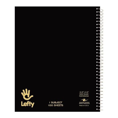 Roaring Spring Lefty Spiral Notebook, Wide Ruled One Subject Left Handed Notebook, 10.5" x 8.5", 100 Sheets, Assorted Color Covers - Image 1