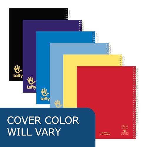 Roaring Spring Lefty Spiral Notebook, Wide Ruled One Subject Left Handed Notebook, 10.5" x 8.5", 100 Sheets, Assorted Color Covers - Image 4
