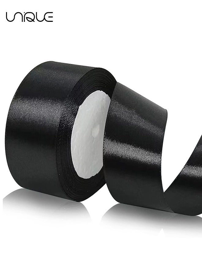 Unique Black Ribbon, 1-1/2 Inches x 25 Yards Fabric Satin Ribbon for Gift Wrapping, Crafts, Hair Bows Making, Wreath, Wedding Party Decoration and Other Sewing Projects  - Image 1