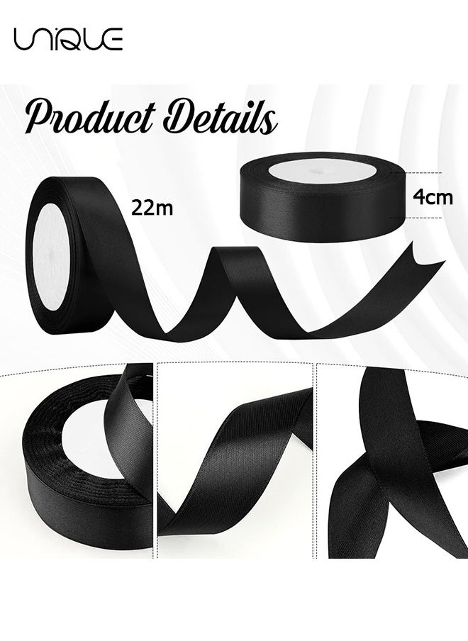 Unique Black Ribbon, 1-1/2 Inches x 25 Yards Fabric Satin Ribbon for Gift Wrapping, Crafts, Hair Bows Making, Wreath, Wedding Party Decoration and Other Sewing Projects  - Image 2