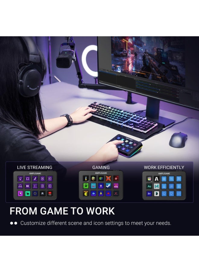 فيفين وحدة تحكم البث المباشر D6 AmpliGame مزودة بـ 15 مفتاح ماكرو، ولوحة مفاتيح للبث المباشر مع إمكانية تنفيذ إجراءات في OBS/Twitch/YouTube/Streamlabs، ولوحة مفاتيح بأزرار اختصار، متوافقة مع أجهزة Mac و PC - Image 3