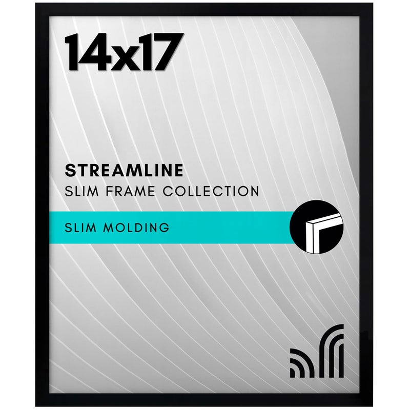 Americanflat 14x17 Picture Frame with Polished Plexiglass Streamline Collection Thin Border Picture Frame for Wall Display Hanging Hardware Included Black