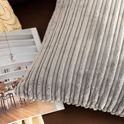 UGS UGASA UGASA Super Soft Plush Corduroy Pillow Covers Solid Textured Large Throw Euro Pillow Sham Cushion Cover for Couch Floor, 2 Pcs, 16 x 16, Light Grey - Image 3