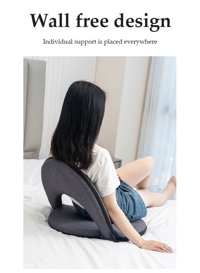 DUNISO Tatami chair, floor to ceiling chair with back support, foldable lazy floor sofa cushion，with handle, five gears can be adjusted, suitable for living room, balcony, bed，grey - Image 4