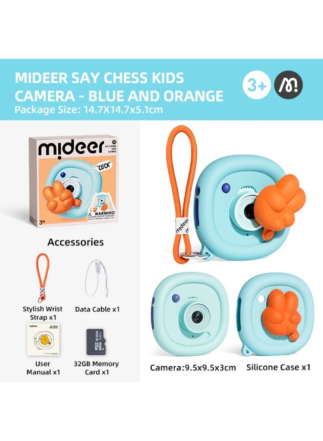 MiDeer Say Cheese Kids Camera for Children – Digital Toy Camera with 32GB Memory Card, Silicone Protective Case, Wrist Strap & USB Cable, Fun Educational Photography Toy for Kids Age 3+ (Blue & Orange) - Image 5