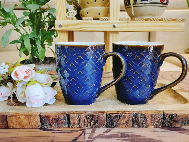 Niyara Stoneware Handmade Premium Ceramic Tea Cups and Coffee Mugs Ceramic Mugs to Gift to Best Friend Microwave Dishwasher Safe Set of 2 320ml Legacy Blue - Image 1