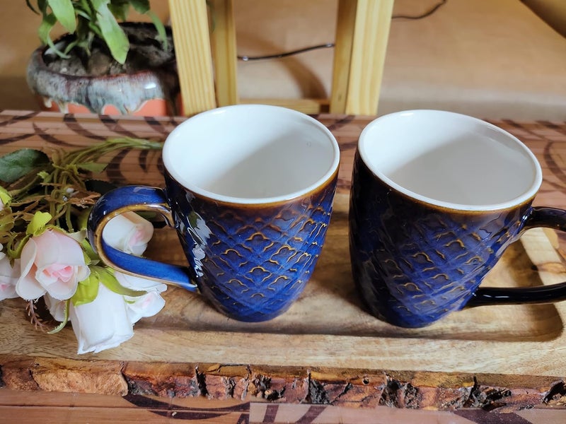 Niyara Stoneware Handmade Premium Ceramic Tea Cups and Coffee Mugs Ceramic Mugs to Gift to Best Friend Microwave Dishwasher Safe Set of 2 320ml Legacy Blue - Image 2