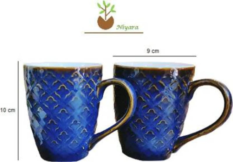 Niyara Stoneware Handmade Premium Ceramic Tea Cups and Coffee Mugs Ceramic Mugs to Gift to Best Friend Microwave Dishwasher Safe Set of 2 320ml Legacy Blue - Image 3