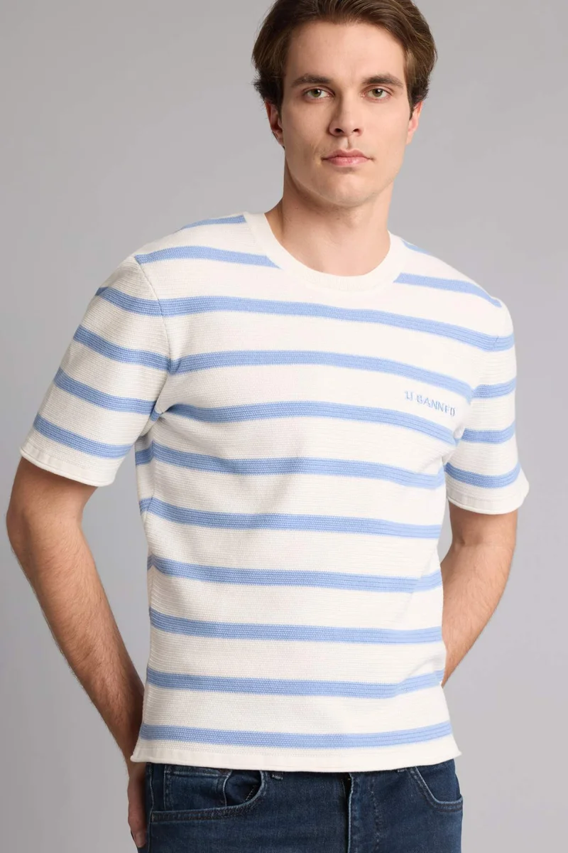 Relax Fit Crew Neck Striped Short Sleeve T-Shirt