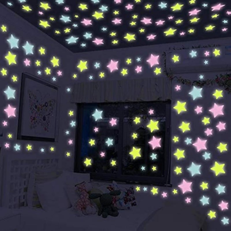 100pcs Glow Wall Stickers Decal Baby Kids Bedroom Home Decor Color Stars Luminous Fluorescent 3colors Luminous Wall Stickers for Kids