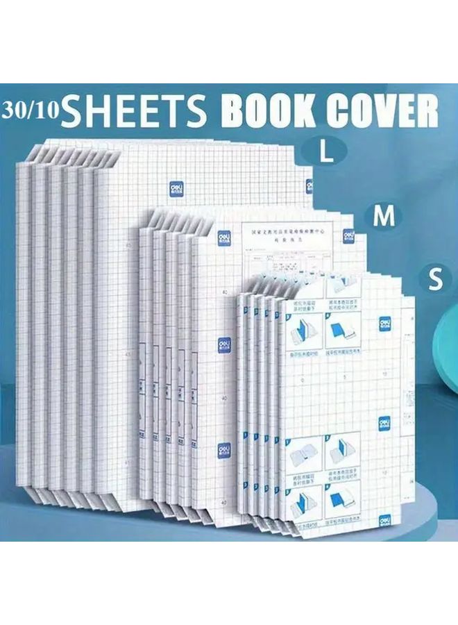 30pcs Self Adhesive Book Covers Transparent Large Size Trimmable Grid Pattern Design - Image 1