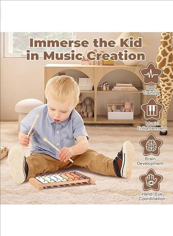 بلومنغ تايم مجموعة أدوات قرع ملونة محايدة للأطفال ، ألعاب مونتيسوري الخشبية مناسبة للأطفال الذين تتراوح أعمارهم بين 1-3 سنوات ، بما في ذلك مجموعة من ثماني قطع من ألعاب الموسيقى للأطفال في مرحلة ما قبل المدرسة ، ومناسبة للأطفال فوق سن 3 سنوات - Image 4