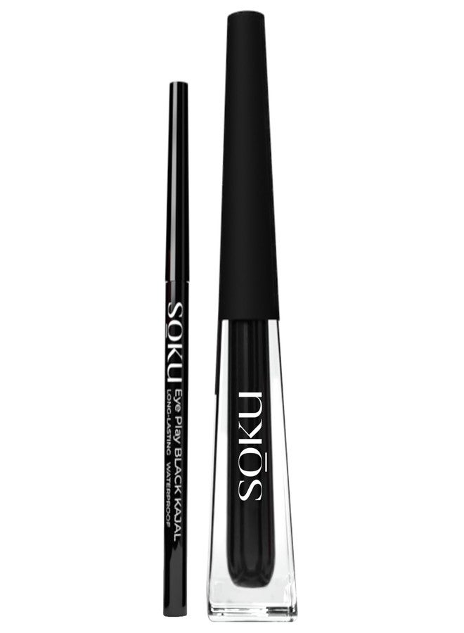 SOKU Eye Play Kajal & Eye Can See Eyeliner Combo | Intense Black | Smudge-Proof & Waterproof | Enriched with Castor Oil & Vitamin A | Long-Lasting & Smooth Glide Formula for Bold Eyes - Image 1