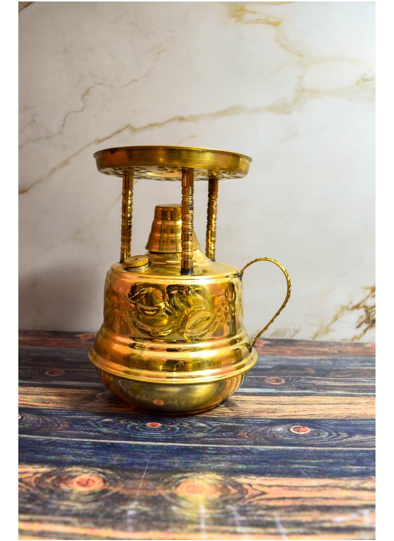 Egypt Antiques 100% pure copper coffee set, consisting of 3 glass cups + copper spartans, sugary serving tray, large handmade candle  - Image 4