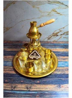 Egypt Antiques 100% pure copper coffee set, consisting of 3 glass cups + copper spartans, sugary serving tray, large handmade candle  - Image 1