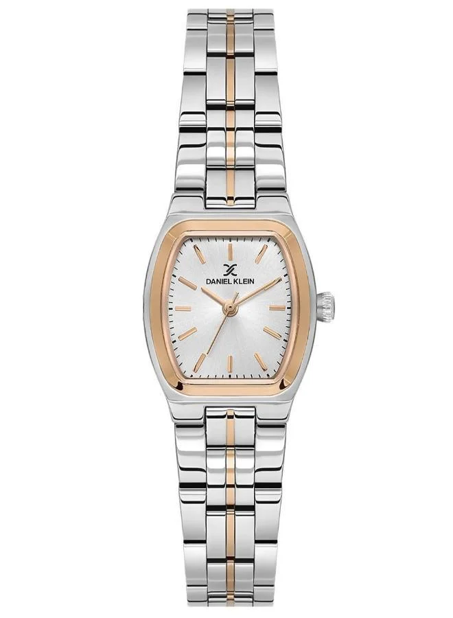 DANIEL KLEIN Women's Stainless Steel Silver and Rose Gold Alloy Case Analog Silver Square Sunray Dial Japanese Quartz Premium 30 Meters Water Resistant