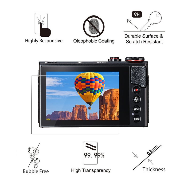 AKWOX [3-Pack] Tempered Glass Screen Protector for Canon G7X Mark II G9X G9XII G7X G5X, 9H LCD Protective Cover - Image 2