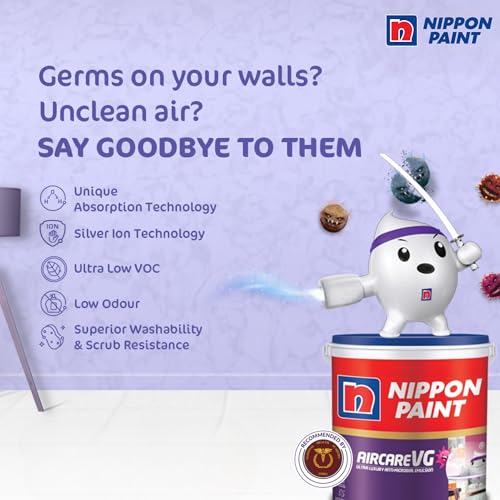 Nippon Paint AirCare VG Interior Emulsion Paint(10L, White, Sheen Finish)-Safe Paint for Kids, Pregnant women & Allergic People w/Formaldehyde Absorbing Technology-For Home, Kids Living Room-10 Ltr - Image 2