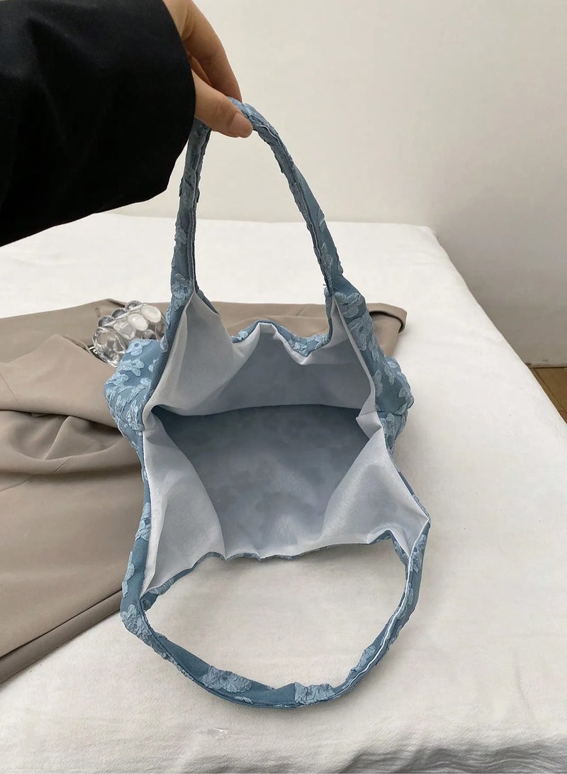 Back to School Women's Bag made from high-quality blue fabric, adorned with a floral pattern – ideal for travel, studying, work, daily errands, and university use. - Image 5