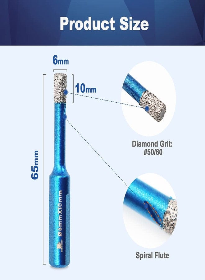 BRSCHNITT Dry Diamond Core Drill Bit Set, 5pcs 6mm Diamond Hole Saw Core Drill Bit with Triangle Shank for Porcelain Tile Ceramic Stone Granite Marble - Image 3