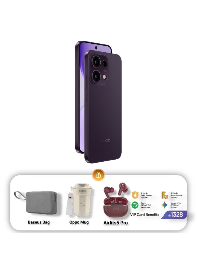 أوبو Reno16F 5G Dual SIM Twilight Violet 8GB RAM 256GB with , Google Cloud Storage, Spotify Premium and VIP Card Warranty and Baseus Bag and Oppo Mug and AirLits5 Pro – Middle East Version - Image 1
