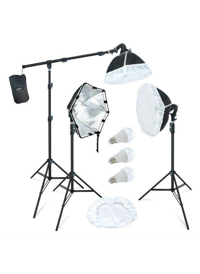 Linco طقم إضاءة استوديو التصوير من لينكوستوري مع ذراع للإضاءة المستمرة للفيديو، مجموعة أضواء صندوق الظل مع مصابيح النهار 2400 لومن AM261 - Image 1
