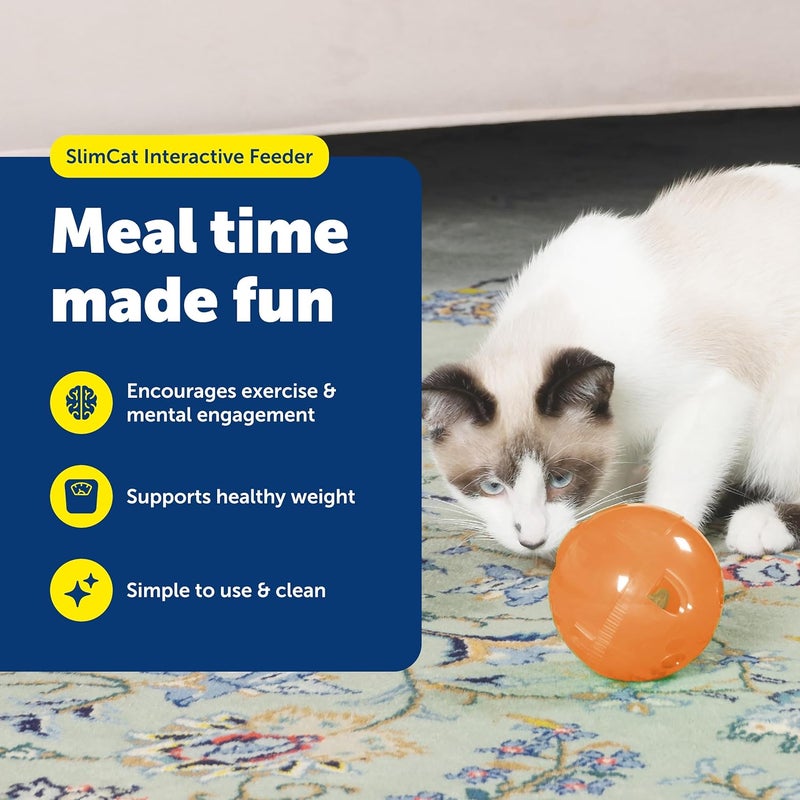 PetSafe SlimCat Interactive Feeder Ball - Orange, Adjustable Portions, BPA-Free Plastic, Slow Feeder for Cats - Image 2