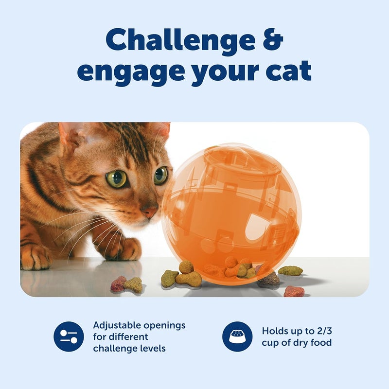 PetSafe SlimCat Interactive Feeder Ball - Orange, Adjustable Portions, BPA-Free Plastic, Slow Feeder for Cats - Image 4