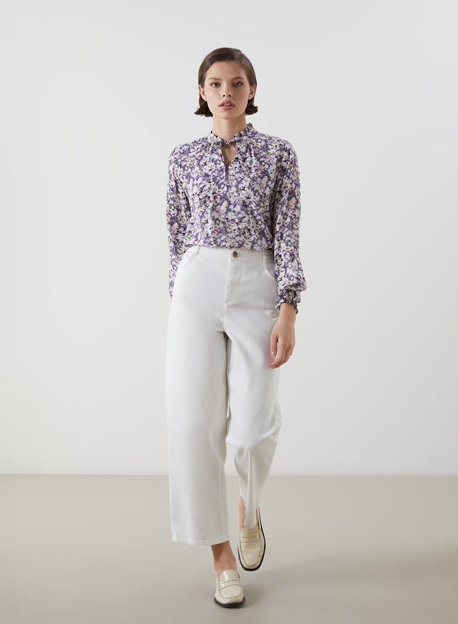 LC WAIKIKI Tie Neck Floral Long Sleeve Women's Blouse - Image 1