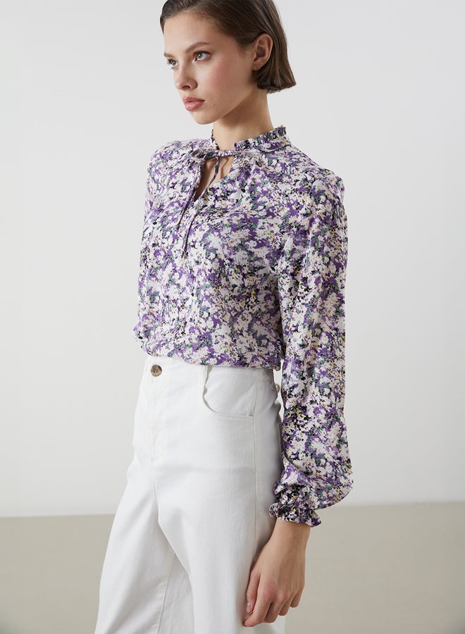 LC WAIKIKI Tie Neck Floral Long Sleeve Women's Blouse - Image 2