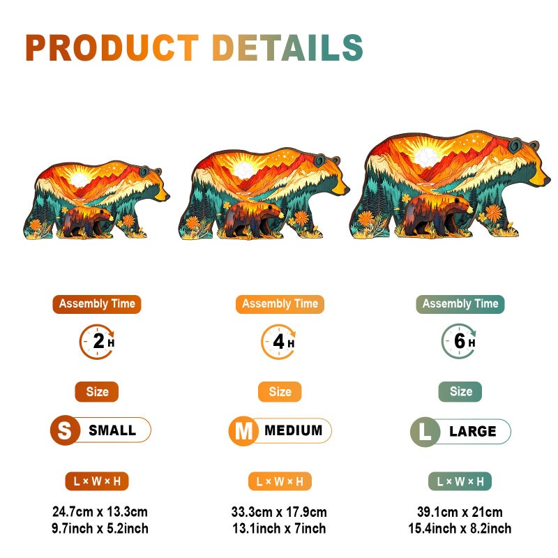 DOCRAGI Wooden Puzzles for Adults - Forest Bears Wooden Jigsaw Puzzle - Unique Animal Shaped Wood Puzzles Adult - Christmas Birthday Gifts for Adults/Friends/Family - 160pcs 13.1 * 7in - Image 3