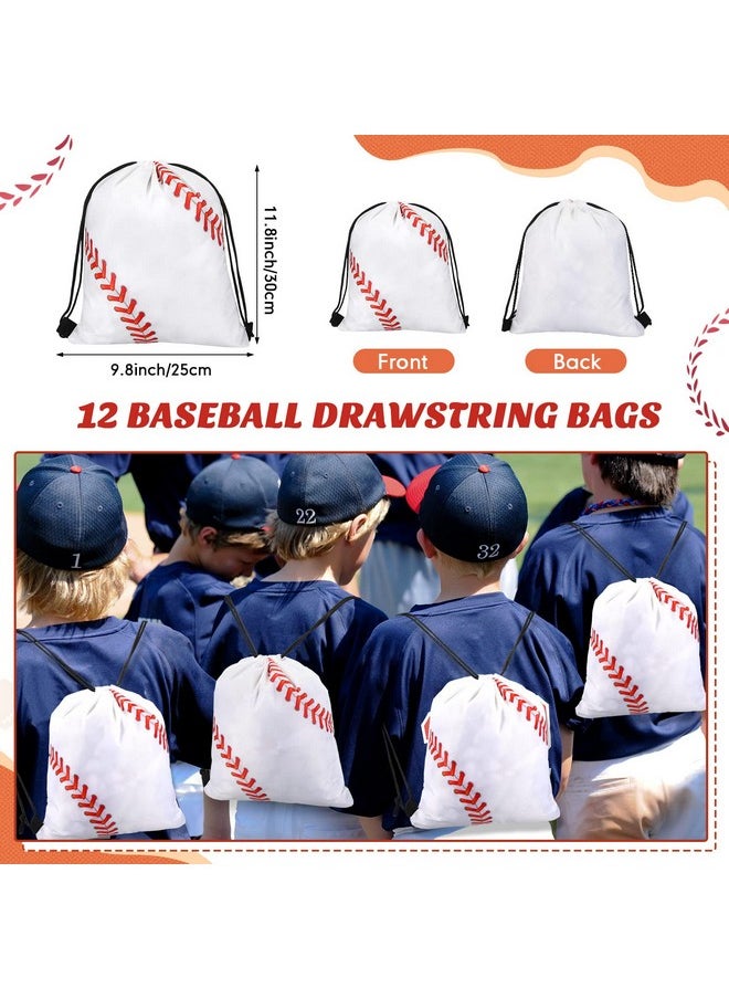 LEIFIDE - 48 Pcs Baseball Party Favors Supplies 12 Baseball Silicone Bracelet 12 Baseball Drawstring Treat Bag 12 Mini Baseball Stress Ball And 12 Baseball Keychains For Birthday Baseball Party Decorations - Image 1