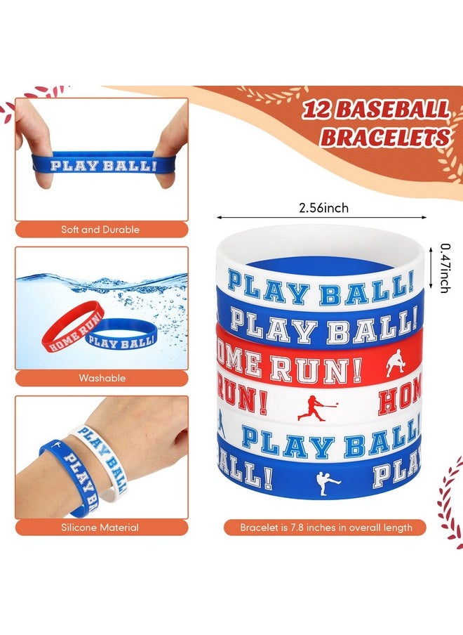 LEIFIDE - 48 Pcs Baseball Party Favors Supplies 12 Baseball Silicone Bracelet 12 Baseball Drawstring Treat Bag 12 Mini Baseball Stress Ball And 12 Baseball Keychains For Birthday Baseball Party Decorations - Image 1