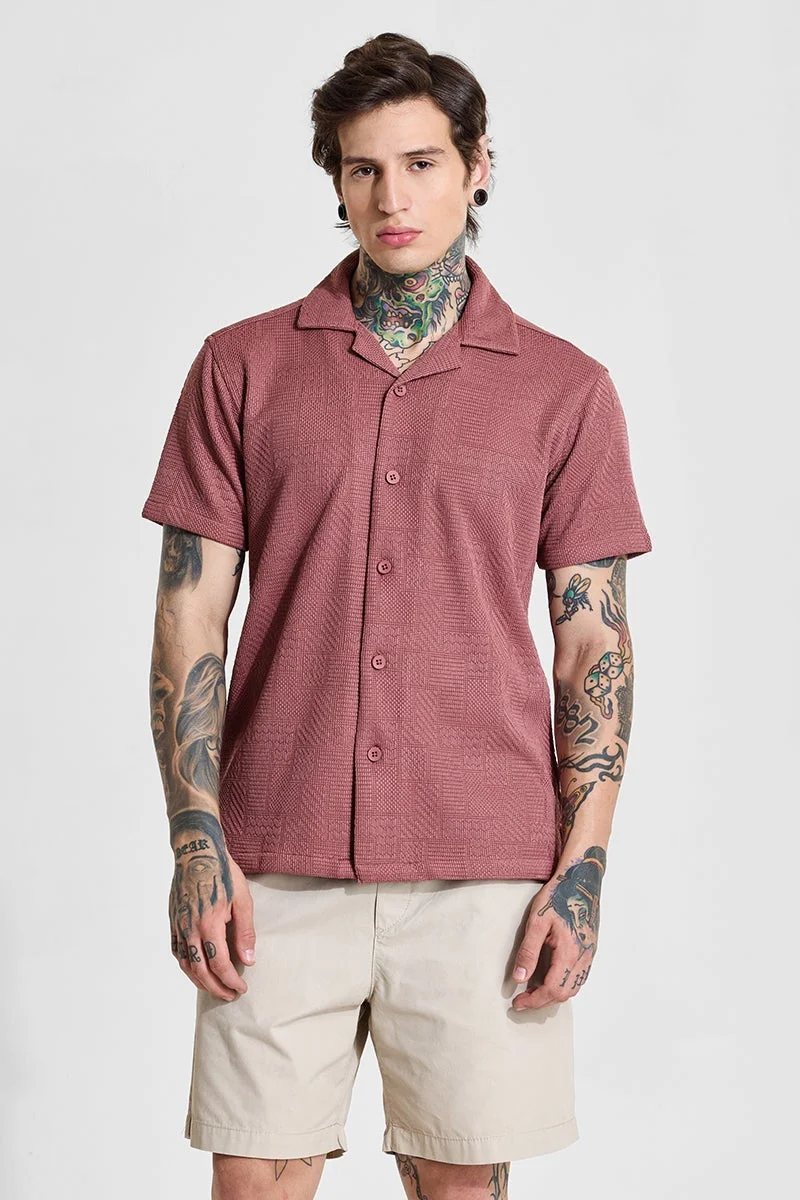 SNITCH Burgundy Textured Short Sleeve Boxy Shirt