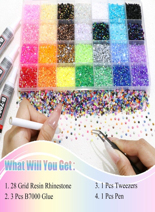 BELICEY 28 Colors Jelly Rhinestones for Bedazzling Resin 3MM Flatback Bedazzled Kit Diamond Art Crystals Bedazzling Gem for DIY Craft Makeup Clothing Nails with Tweezers Pencil - Image 4