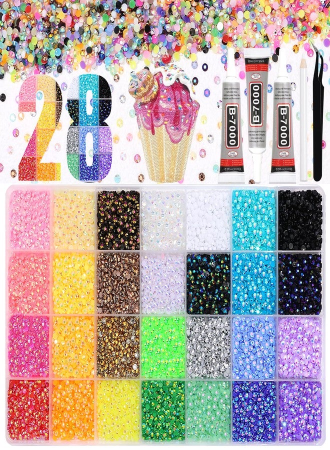 BELICEY 28 Colors Jelly Rhinestones for Bedazzling Resin 3MM Flatback Bedazzled Kit Diamond Art Crystals Bedazzling Gem for DIY Craft Makeup Clothing Nails with Tweezers Pencil - Image 1