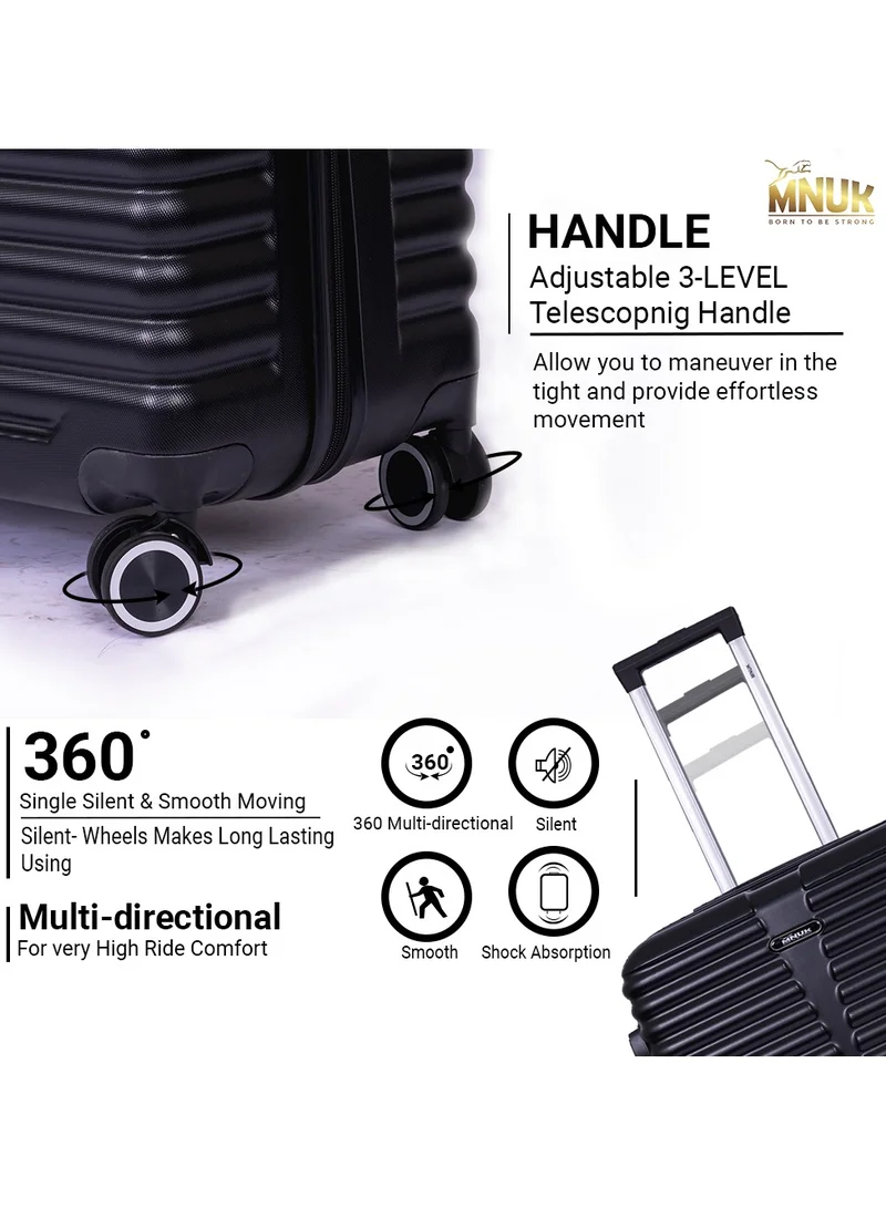 MNUK Destiny Set of 3 Luggage | Hardside Soft Handle Trolley with TSA Lock |Double 360° 4 Wheeler| Cabin-20 Inch, Medium- 24 Inch, Large-28 Inch| Black
