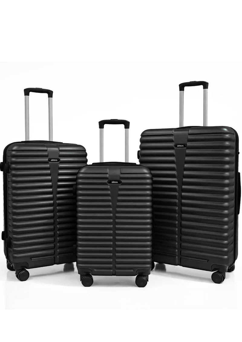 MNUK Destiny Set of 3 Luggage | Hardside Soft Handle Trolley with TSA Lock |Double 360° 4 Wheeler| Cabin-20 Inch, Medium- 24 Inch, Large-28 Inch| Black