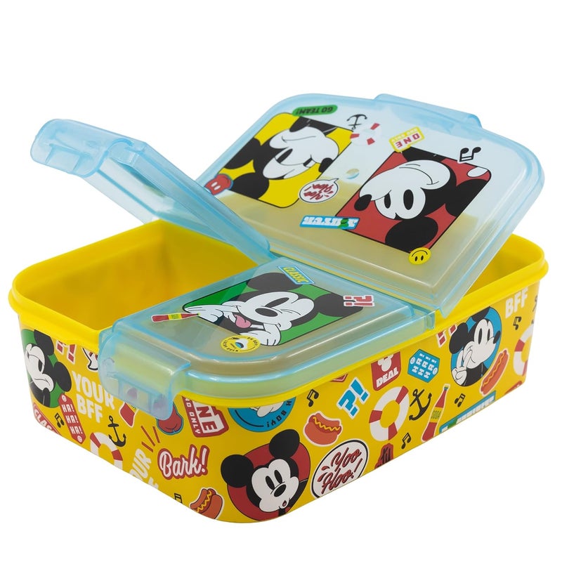 Gluman Partition Lunch Box for Kids with Snap Lock Closure 3 Compartment Lunch Box for School Air Tight Lunch Box for Kids Fresh Box for Sandwiches Noodle Salad Wraps 390 ml Disney Mickey - Image 1