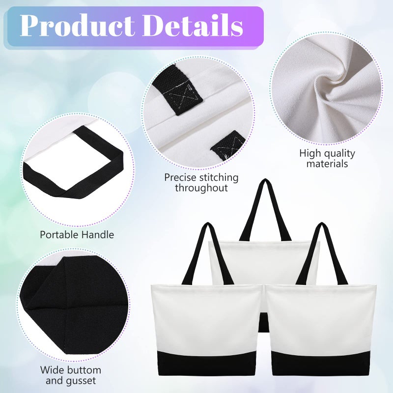 Reginary Reginary 16 Pieces Canvas Tote Makeup Bag Blank Plain Large Reusable Grocery Shopping Cloth Bags with Handles DIY Craft Canvas Pencil Case with Zipper Cosmetic School Supplies - Image 3