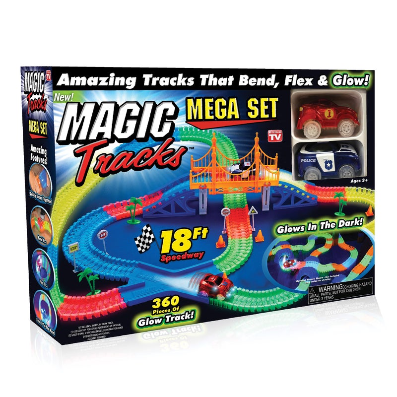 Ontel Magic Tracks Mega Set - 2 LED Race Cars and 18 ft. of Flexible, Bendable Glow in The Dark Racetrack - As Seen on TV - Image 1